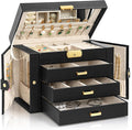 AKOZLIN Large 4-Tier Jewelry Box Leather Jewelry Storage Organizer with 3 Drawers Lockable for Women Girls Ring Necklace Earr