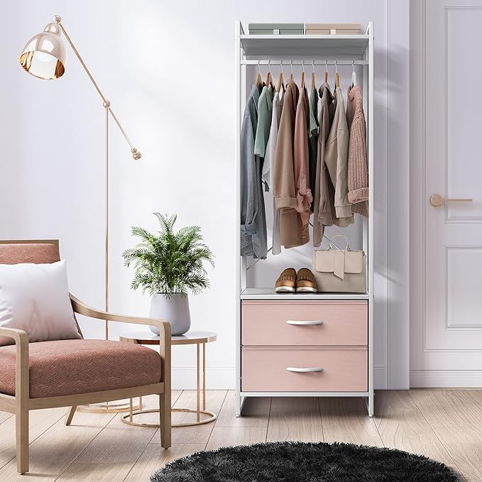 Sorbus Premium Cothing Rack with Drawers - Heavy Duty Wardrobe Closet with Metal Frame & Wooden Top - 70Inch Tall Garment Rac