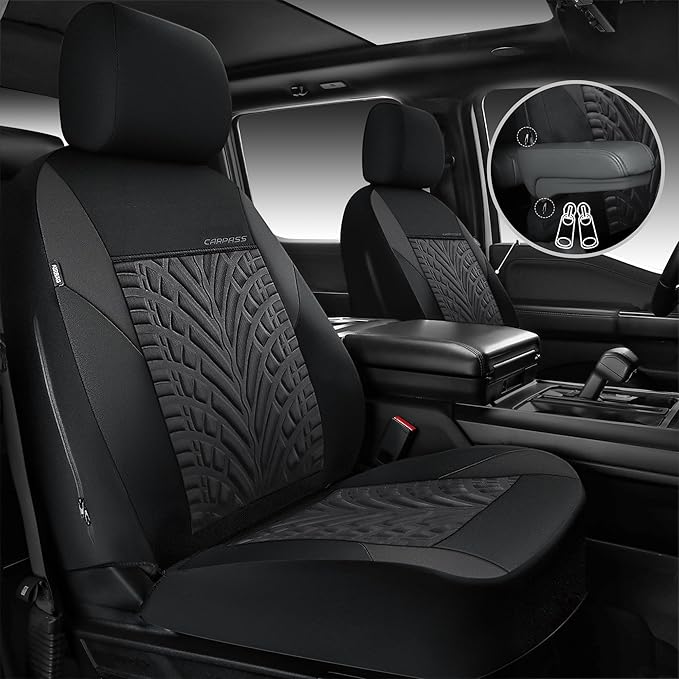 CAR PASS Neoprene Waterproof Seat Covers Two Front, Wetsuit Car Seat Covers 2pcs Universal Fit for Vans, Truck, SUV, 3D Tyre 