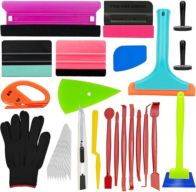 22-Piece Car Window Tint Tool Kit, Professional Vinyl Wrap Kit with Felt Squeegee, Retractable Knife & Micro Stick - Anti-Scratch Vehicle Film, Wallpaper & Glass Decal Installation Set