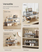 SONGMICS Spice Racks, Set of 2 Expandable Kitchen Countertop Shelves, Small Cupboard Organizers, Metal, Space-Saving Tabletop