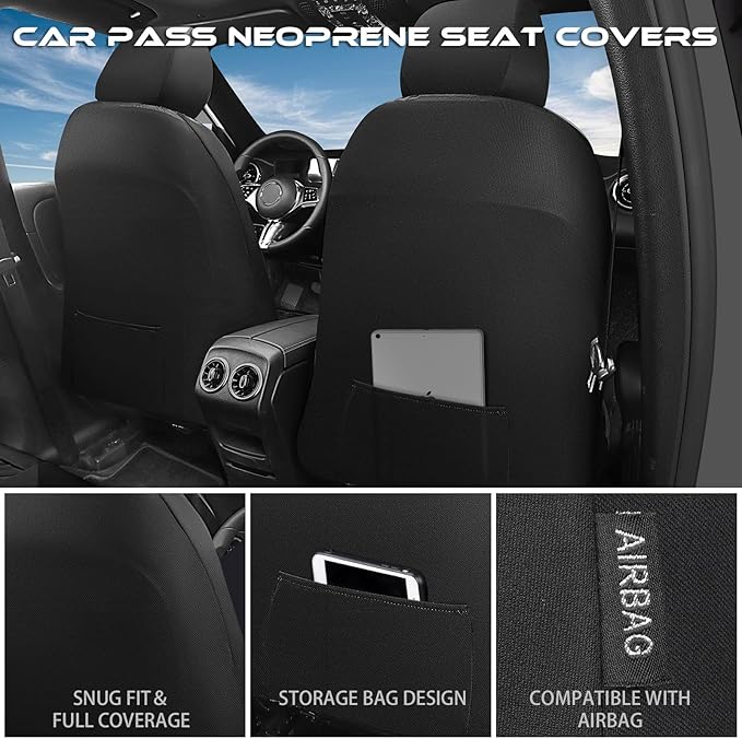 CAR PASS Waterproof Car Seat Covers Front Seats,Neoprene Seat Covers 3D Tyre Embossed,All-Weather Automotive Seat Cover Non-S