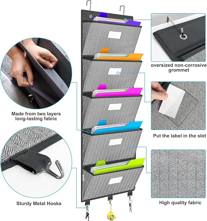 Over the Door File Organizer, Hanging File Folders, Wall Organizers and Storage for Mail, Magazine, Notebooks, Planners, Offi