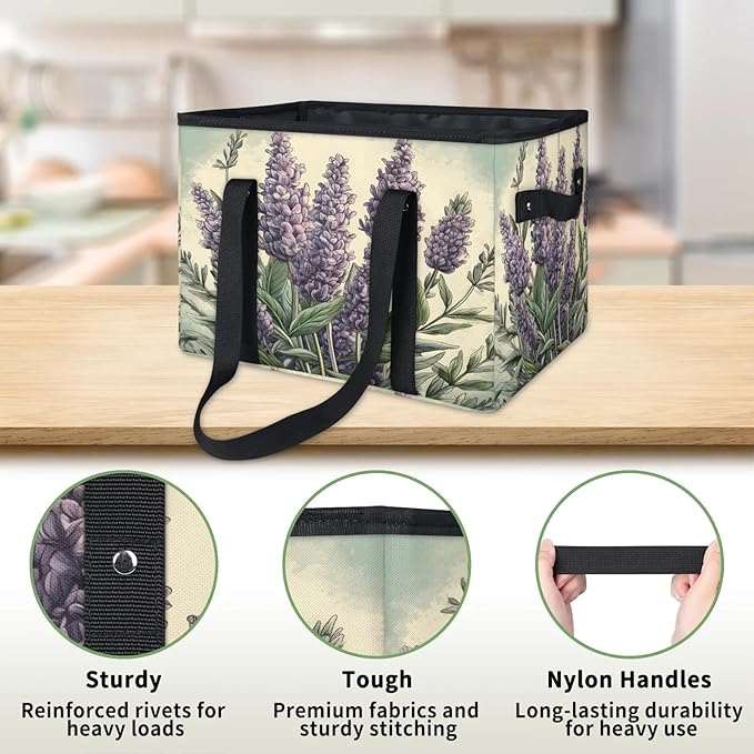 Reusable Grocery Bags Heavy Duty Shopping Bags Foldable Large Tote Bags with Long Handles & Hard Bottom