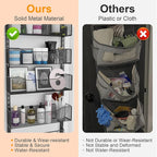 Over the Door Organizer, 2 in 1 Metal Hanging Closet Organizer & Hat Rack with 4 Adjustable Baskets, 8 Hooks, 10 Clips, Behin