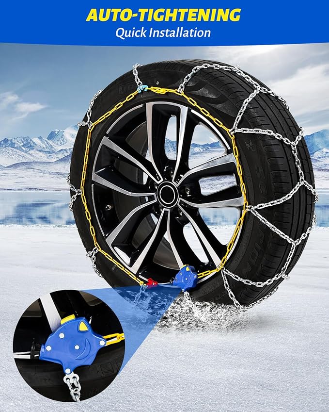 Auto Tightening Snow Chains Tire Chains For Cars Suv Pickup Trucks - Auto Tightening 1 Min Quick Fit AND Easy Installation, R
