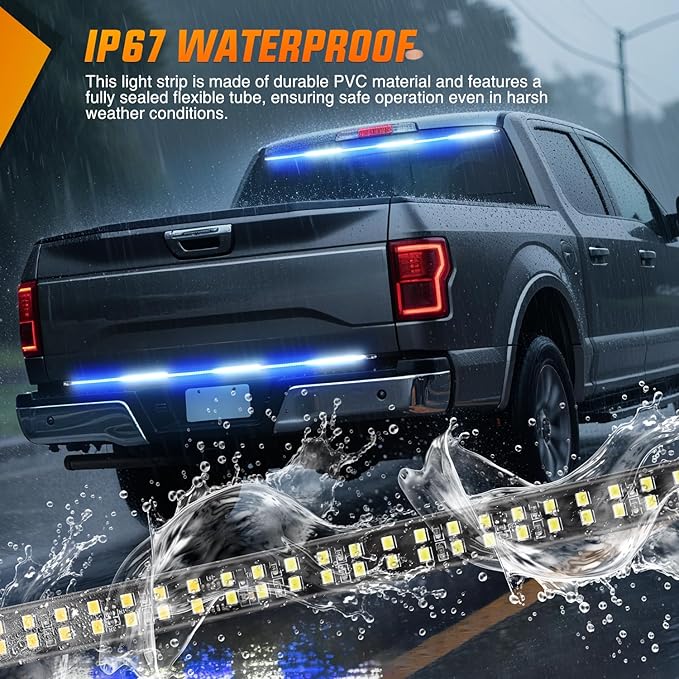 Nilight 48 Inch Truck Tailgate Strobe Light Strip Tail Emergency Bar Rear Window Warning Lamp Ultra-Bright Double Row 288 LED for Pickup Trailers Construction Vehicles Car SUV, Blue White