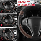 Non-Slip Car Nappa Leather Steering Wheel Cover,Universal Car Accessories Women Men Fit 14" 1/2-15" Suvs/Vans/Sedans/Cars/Tru