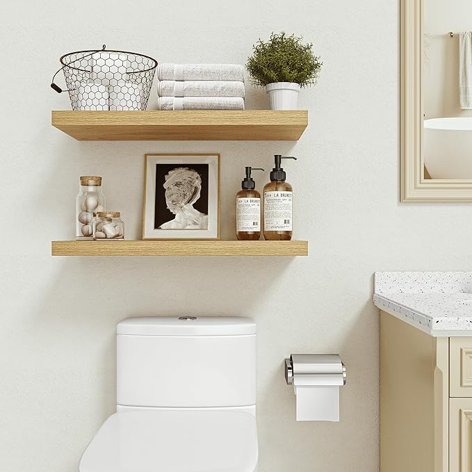 Vivelove Floating Shelves 24 inchs Long, Bathroom Shelves Over Toilet 9.1” Deep, Wall Mounted Wall Shelves for Bedroom, Livin