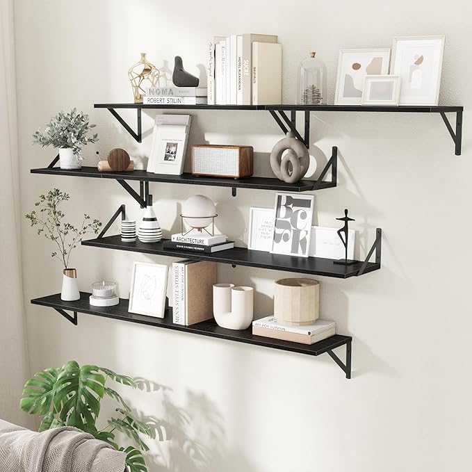 Floating Shelves with Black Metal Brackets Set of 2,30" Wx8 D Wall Mounted Shelves Floating Bookshelf,Hanging Storage Shelf f
