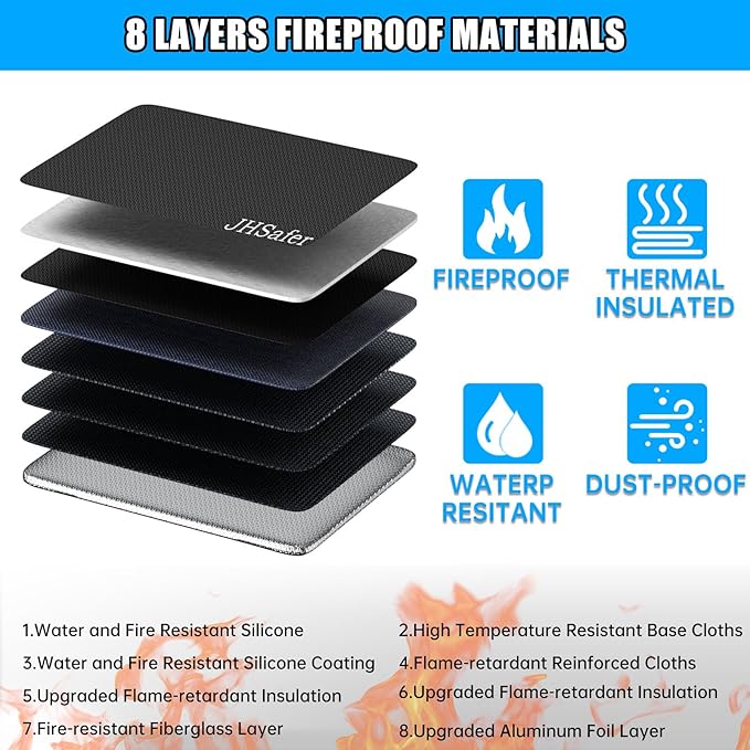 5200℉ Fireproof Document Box with Lock, Waterproof File Organizer with Handle, Portable Collapsible Filing Cabinet with Refle