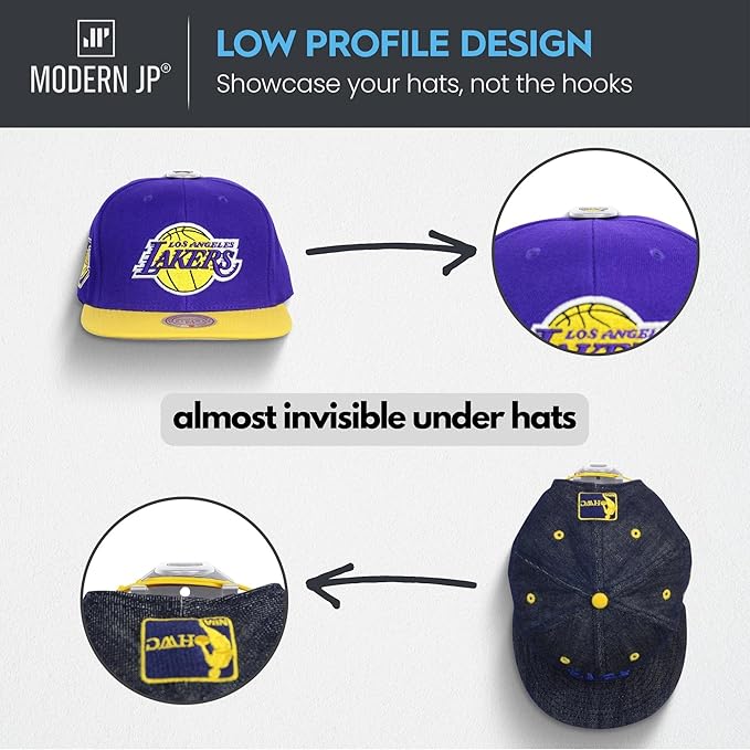 Modern JP Adhesive Hat Hooks for Wall (32-Pack) - Hat Rack for Baseball Caps, Minimalist Hat Display, Strong Hold Hat Hangers