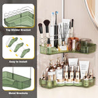 Asayuee 2-Tier Corner Bathroom Counter Organizer with Top Toothbrush Holders,Large Makeup Organizer Countertop with Brush Hol
