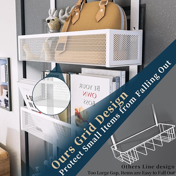 Consumest Over The Door Organizer Hooks, Door Hanger with 9 Coat Hooks & 2 Mesh Basket, Rustproof Back Storage Organizer for 