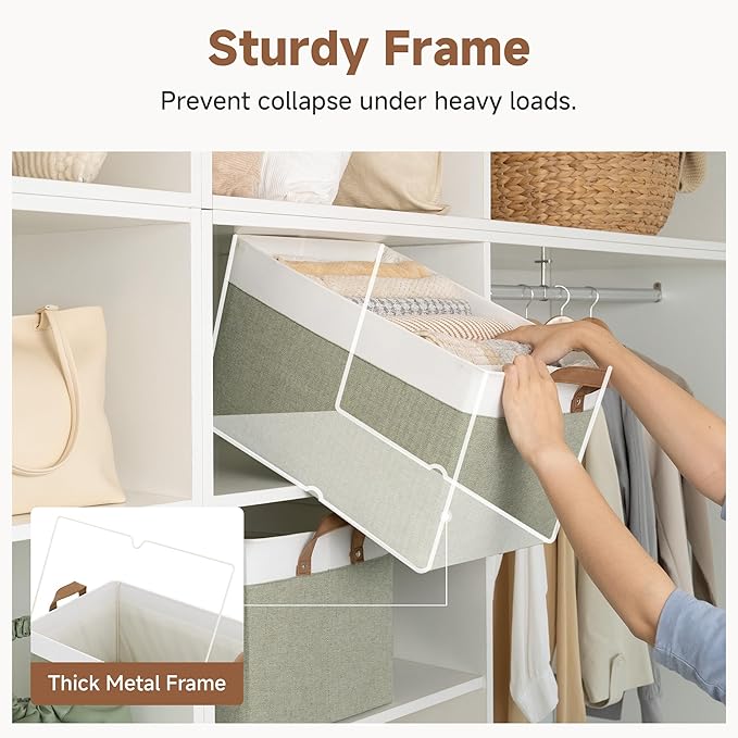 StorageWorks Storage Bins, Fabric Storage Bins for Shelves, Extra Large Storage Baskets with Metal Frame, Closet Baskets and 