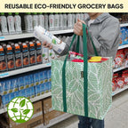 BALEINE 4 PK Grocery Bags Reusable Shopping Bags with Reinforced Bottom, Heavy Duty Foldable Tote Bags (Antique Folidage)