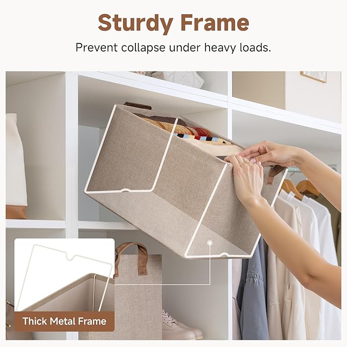 StorageWorks Storage Bins, Fabric Storage Bins for Shelves, Large Storage Baskets with Metal Frame, Closet Baskets and Bins w