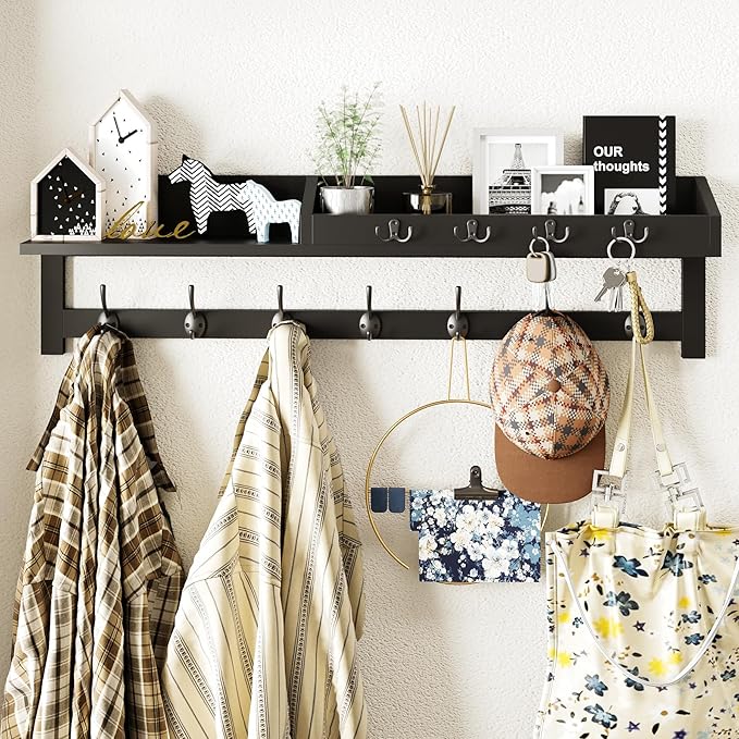 AMBIRD 35 inch Wall Hooks with Shelf, Coat Rack Wall Mount, Large Coat Hanger for Wall, Entryway Shelf with 7 Dual Coat Hooks