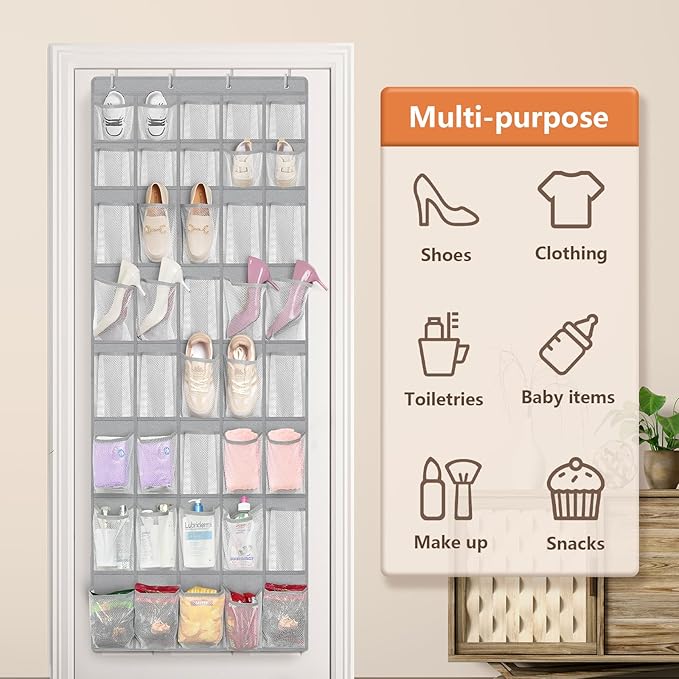 FENTEC 40 Large Pockets Over The Door Shoe Organizer, Mesh Hanging Shoe Organizer Shoe Rack for Closet Mesh Closet Shoe Holde