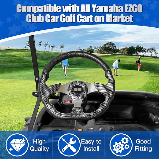 NOKINS Golf Cart Steering Wheel, Universal for EZGO TXT/RXV/Club Car DS/Precedent/Yamaha Fit Most Golf Cart (D Shape Carbon Fiber)