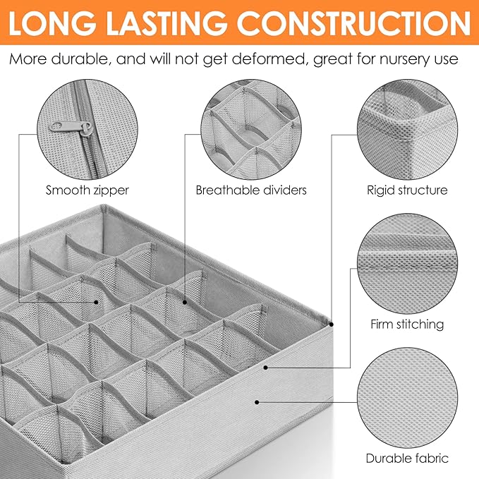 Criusia 6 Pack Sock Underwear Drawer Organizer Dividers, 58 Cell Foldable Fabric Dresser Closet Organizers and Storage Bins f