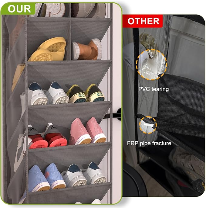 VERONLY Door Shoe Organizer, Over The Door Hanging Shoe Rack with Large Pockets, Space Saving Shoe Storage for Closet, Entryw