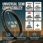 18 Inch Semi Truck Steering Wheel Cover for Freightliner Cascadia, Kenworth T680 T880, Peterbilt 579 & Volvo VNL – Heavy Duty Anti-Slip Leather Grip for Big Rig Class 8 Trucks – Black