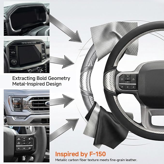 West Llama Car Steering Wheel Cover for Ford F-150(1997-2026), F-250(1997-2026), F-350, 15.5-16 inches, Black + Silver