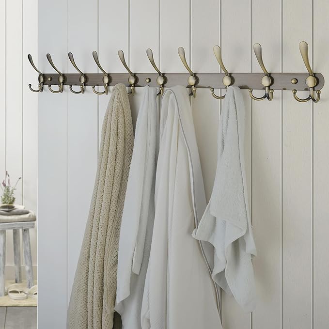 Dseap Coat Rack Wall Mount - 38” Long 10-Tri-Hooks Heavy Duty Coat Hanger Rail Wall Hooks for Hanging Coats Hats Clothing Clo