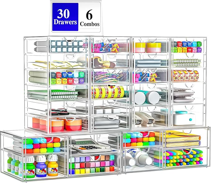 ARSTPEOE 30 Drawers, Acrylic Desk Makeup Organizer, Plastic Drawers Organizer, Stackable Storage Solution for Makeup, Dresser