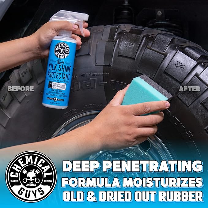 Chemical Guys Silk Shine Tire and Trim Dressing and Protectant – Non-Greasy Vinyl, Plastic & Rubber Spray, Plastic Restorer f