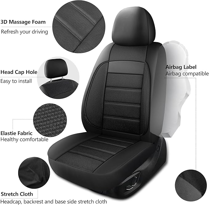 Seat Covers, Car Seat Covers Front Seats, Leather 3D Foam Back Support Car Seat Cover, Air Mesh Automotive Seat Covers, Airba