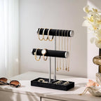bussdis 2 Tier Bracelet Holder Display - Detachable T Bar Black and Silver Velvet Bracelet Holder, Jewelry Holder Organizer f