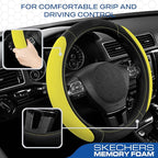 Skechers Steering Wheel Cover, Memory Foam Car Steering Wheel Cover,14.5-15inch Anti-Slip Safety Comfortable Desgin, Universa