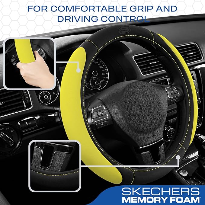 Skechers Steering Wheel Cover, Memory Foam Car Steering Wheel Cover,14.5-15inch Anti-Slip Safety Comfortable Desgin, Universa