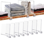 JOY DECOR 8 Pack Acrylic Clear Shelf Dividers for Closets Organizer and Storage Adjustable Vertical Wood Shelf Closet Separat