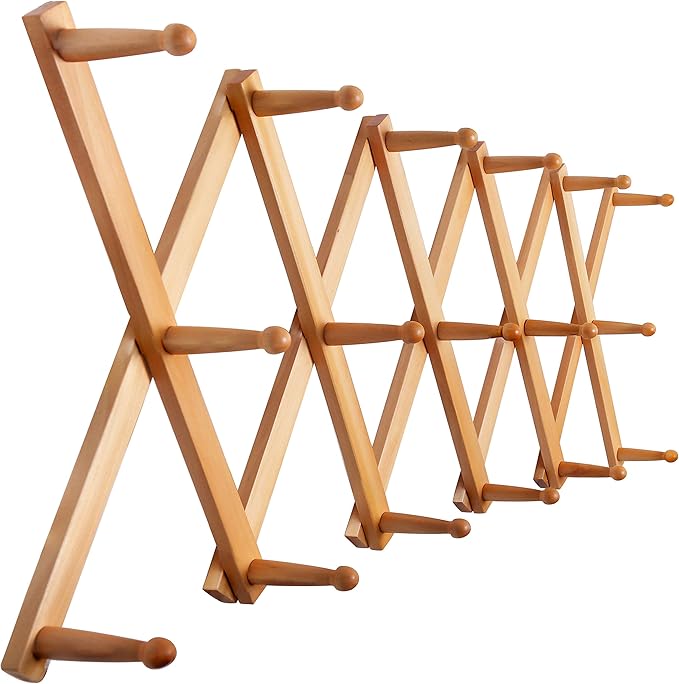 SKOLOO Hat Rack for Wall with 17 Hooks, Solid Wooden, Modern, Expandable Coat Rack Wall Mount for Coats, Hats, Bags, Baseball