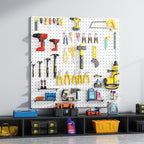 Peg Board, Total 32” x 32”, 68PCS Heavy Duty Metal Pegboard with Hooks, 4 Pack White Peg Board Panels, 50lbs Load Capacity Ea