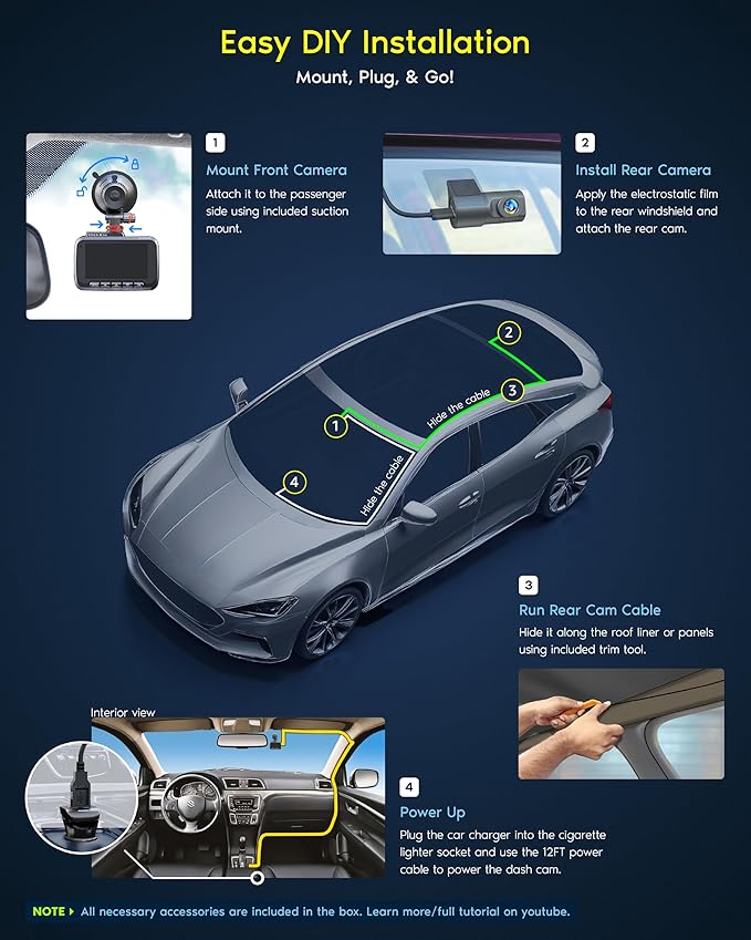 ROVE R2-4K DUAL Dash Cam Front and Rear, STARVIS 2 Sensor, FREE 128GB Card Included, 5G WiFi - up to 20MB/s Fastest Download 