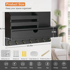 dreampossible Key and Mail Holder for Wall, Mail Organizer Wall Mount with 6 Hooks and Storage Drawer, Wooden Key Rack Hanger