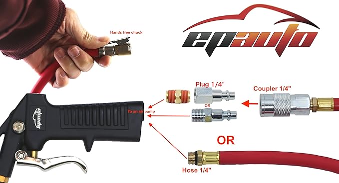EPAuto Heavy Duty 120 PSI Tire Inflator Gauge with Hose and Quick Connect Plug