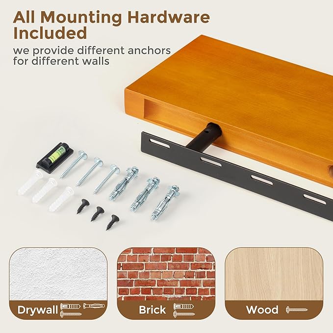Marsmiles Wood Floating Shelves | 55 Inch Rustic Honey Oak Wall Shelves Set of 2 | 55" W x 7.7" D x 1.6" H Wooden Shelves for
