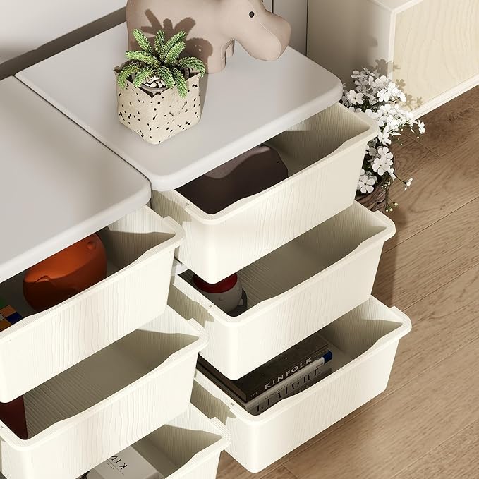 Qaba 3 Tier Kids Storage Unit, Toy Organizers and Storage with 9 Drawer Chest for Kids Bedroom Nursery Kindergarten Living Ro