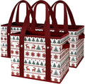 Reusable Grocery Bags 3 Pack - Heavy Duty Reusable Shopping Bags with Hard Bottom & Long Handles, Stand Up Grocery Boxes Reusable Foldable, 13x10.23x11in, Reindeers