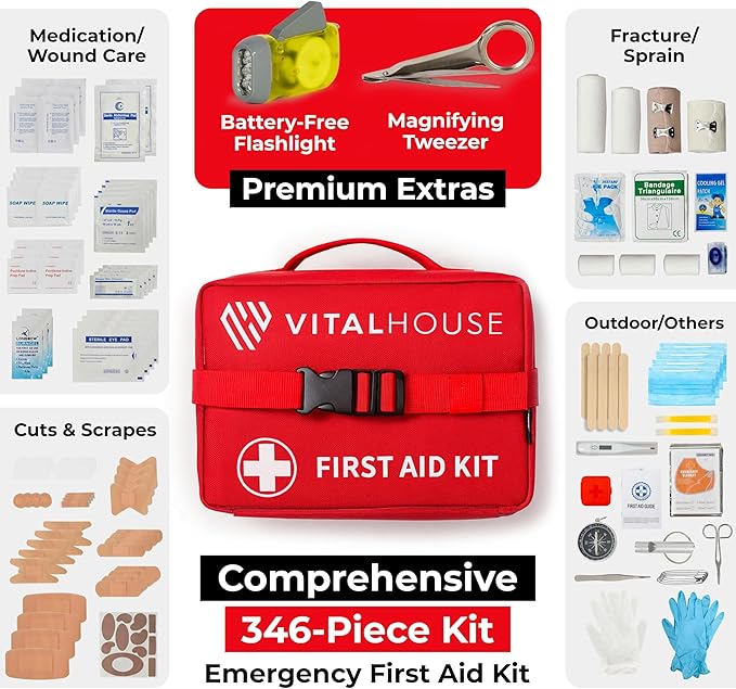 346-Piece First Aid Kit with Tourniquet & Steri-Strips – Physician-Designed Emergency & Trauma Supplies, Waterproof Survival 