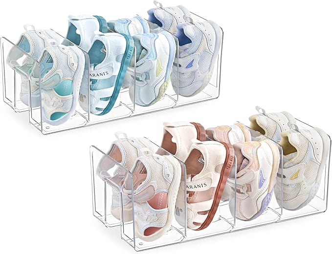 HBlife Clear Acrylic Kids Shoe Rack for Closet Organizers and Storage, Small Shoe Rack 4 Sections Toddler Baby Shoe Storage O