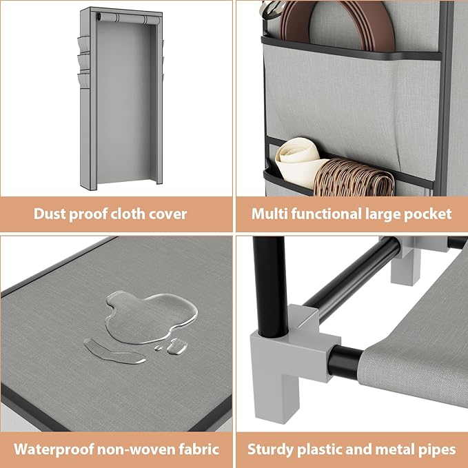 VTRIN Vertical Narrow Shoe Rack Organizer Tall Shoe Rack for Closet Entryway 10 Tier Non-Woven Cover Shoe Shelf Holds 36-41 P