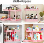 Ukeetap 2 Pack Multi-Purpose Pull-Out Storage Organizers, Under Sink & Cabinet Organizers, 12.8 Inch Pink