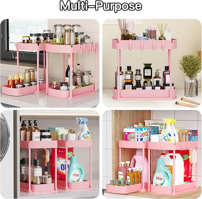 Ukeetap 2 Pack Multi-Purpose Pull-Out Storage Organizers, Under Sink Organizers and Storage for Bathroom & Kitchen, Under Cab