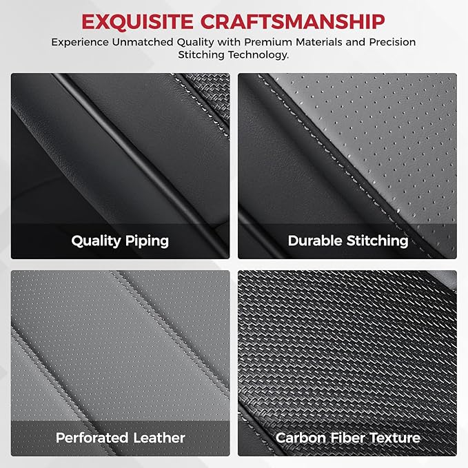FREESOO Black Gray Car Seat Covers Full Set - Faux Nappa Leather Seat Covers for Cars, with Front Seatbelt Pads, Luxury Water